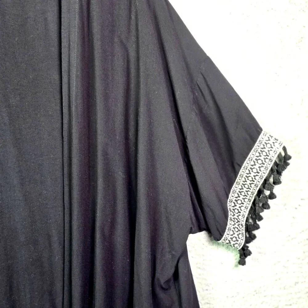 H&M Coachella Open Front Black Tassel Trim Festival Cover Up L Boho